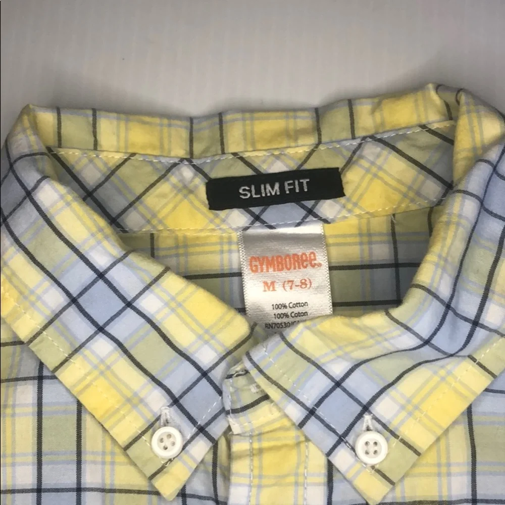 Gymboree slim fit button down dress shirt Light yellow/Light Blue‎ plaid Medium